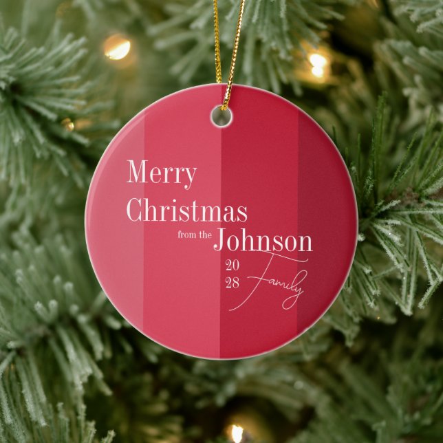 Ornamento De Cerâmica Feliz Natal da Família Greve Vermelha (Árvore)