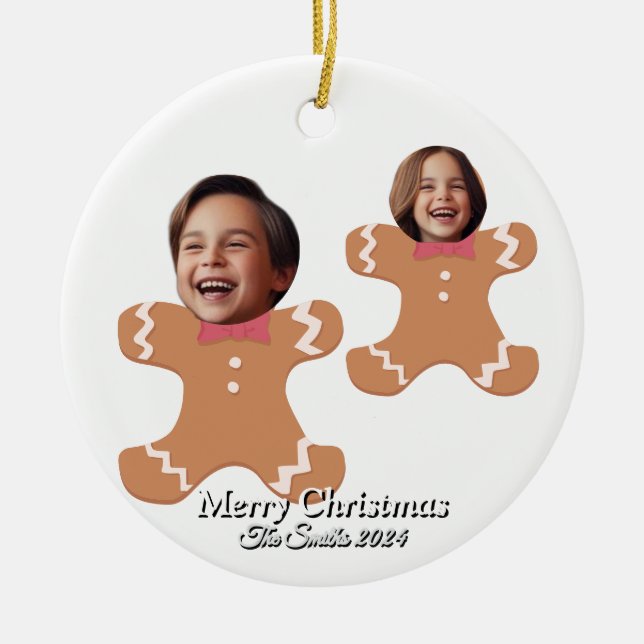 Ornamento De Cerâmica Feliz Natal da família moderna (Frente)