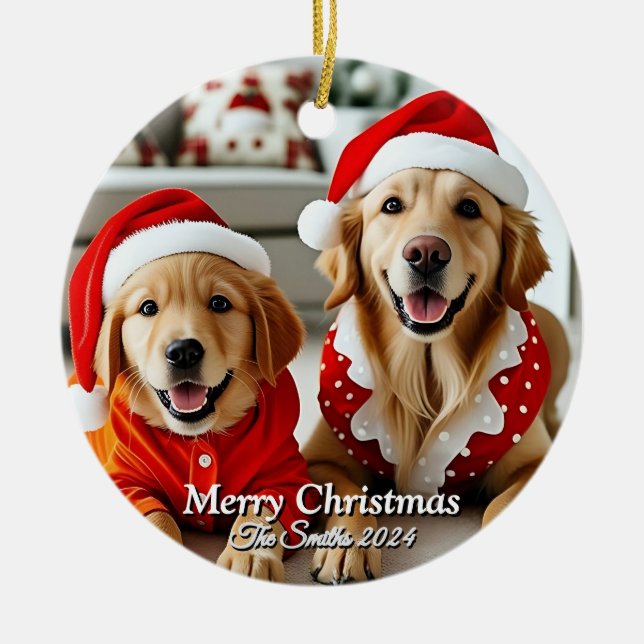 Ornamento De Cerâmica Feliz Natal da família moderna (Frente)