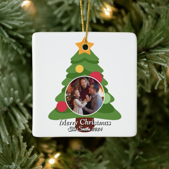 Ornamento De Cerâmica Feliz Natal da família moderna (Árvore)