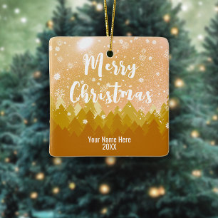 Ornamento De Cerâmica Feliz Natal da Floresta de Neve Personalizada de 2