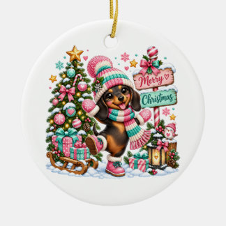 Ornamento De Cerâmica Feliz Natal Dachshund