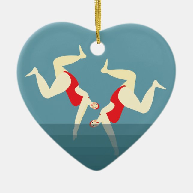 Ornamento De Cerâmica Feliz Natal das Duas Mulheres Selvagens Nadadoras (Frente)