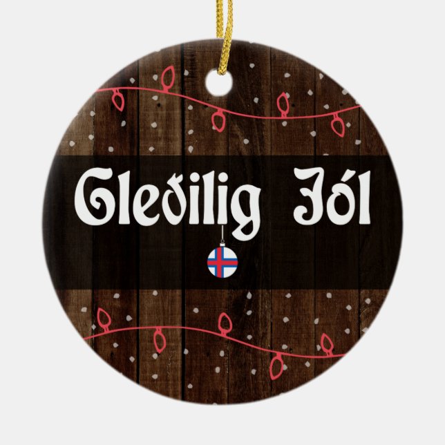 Ornamento De Cerâmica Feliz Natal das Ilhas Faroé, Gleðilig jól Estilo R (Frente)