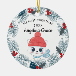 Ornamento De Cerâmica Feliz Natal de 1rua de Gato de Pato