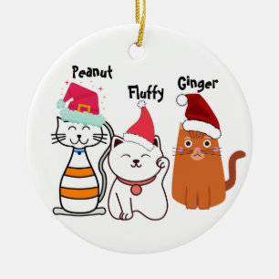 Ornamento De Cerâmica Feliz Natal de Gatinho Personalizado