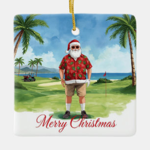Ornamento De Cerâmica Feliz Natal de Golfe com Papai Noel
