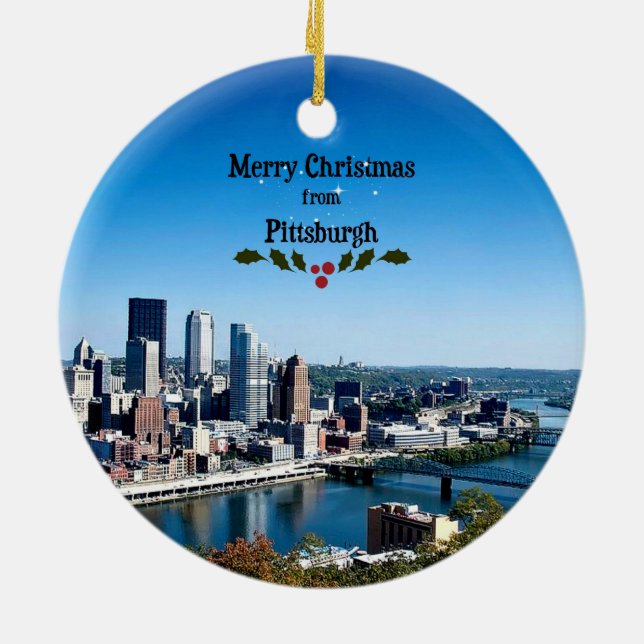 Ornamento De Cerâmica Feliz Natal de Pittsburgh (Traseira)