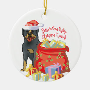 Ornamento De Cerâmica Feliz Natal de Rottweiler