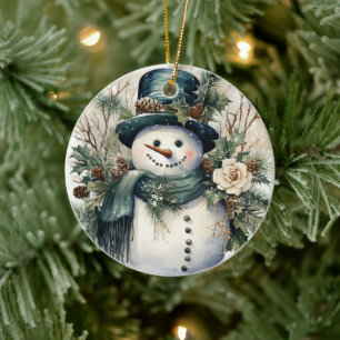 Ornamento De Cerâmica Feliz Natal de Snowman
