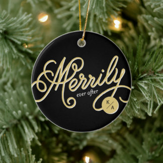 Ornamento De Cerâmica Feliz Natal Depois do Curly Script