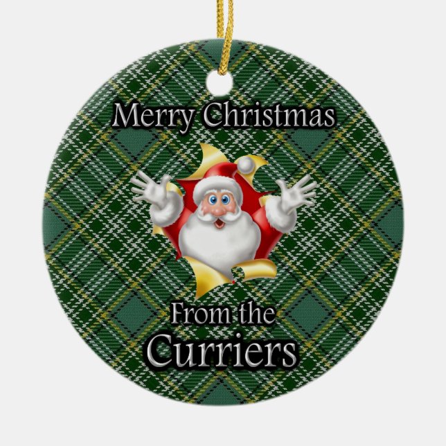 Ornamento De Cerâmica Feliz Natal Do Currie Currier Clan (Frente)
