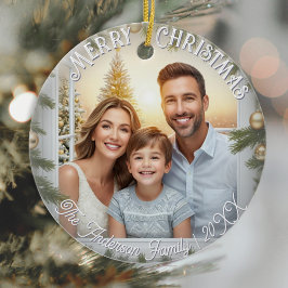 Ornamento De Cerâmica Feliz Natal do Na moda de Script Elegante