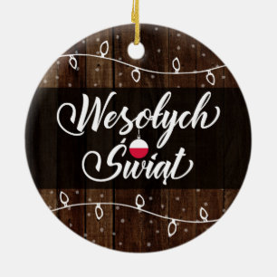 Ornamento De Cerâmica Feliz Natal do Polônia, Wesołych Świąt rústic