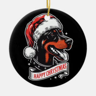 Ornamento De Cerâmica Feliz Natal - Dobermann Santa Hat Cachorro Engraça