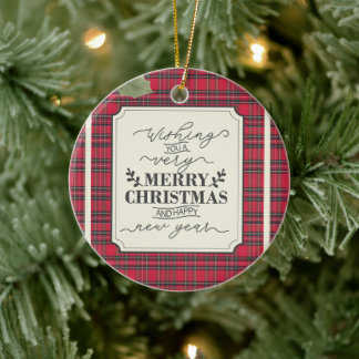 Ornamento De Cerâmica Feliz Natal e Feliz ano novo Nome Tartan