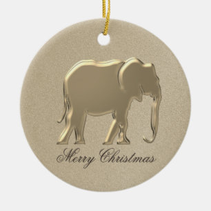 Ornamento De Cerâmica Feliz Natal Elefante Simples Dourado