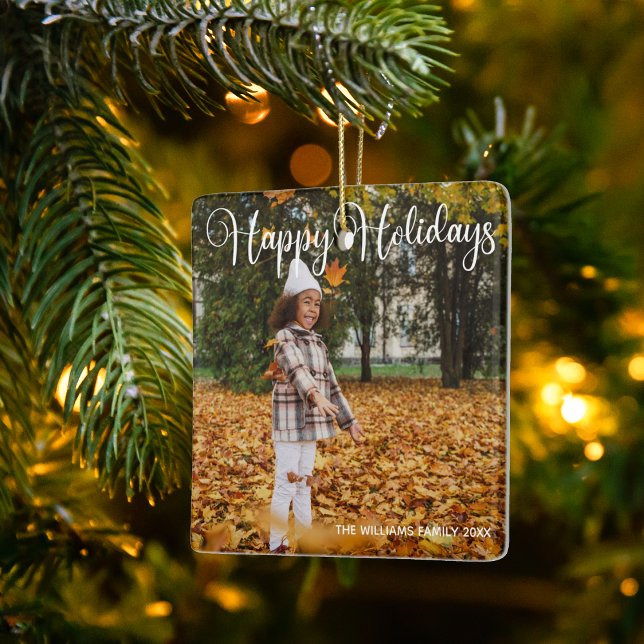 Ornamento De Cerâmica Feliz Natal Elegante Foto da Família Dupla Sida (Criador carregado)