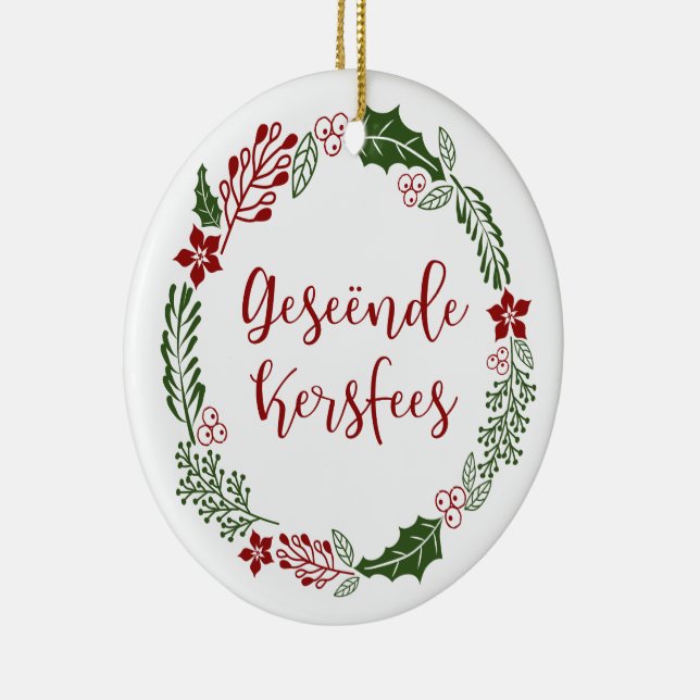 Ornamento De Cerâmica Feliz Natal em Afrikaans Geseënde Kersfee (Direito )