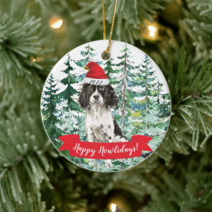 Ornamento De Cerâmica Feliz Natal em Inglês Springer Spaniel