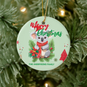 Ornamento De Cerâmica Feliz Natal Engraçado Koala Papais noeis vermelho