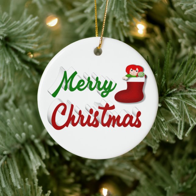 Ornamento De Cerâmica Feliz Natal - Escrevendo um roteiro vermelho (Árvore)