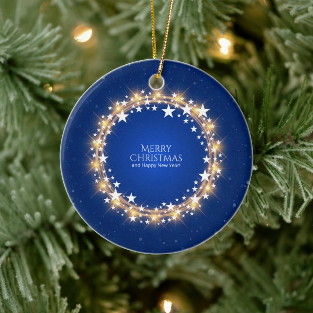 Ornamento De Cerâmica Feliz Natal Estrelas Espumantes Azul (Árvore)