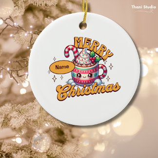 Ornamento De Cerâmica Feliz Natal Família de Mug de Chocolate Quente Bon