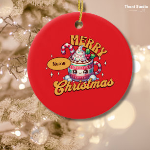 Ornamento De Cerâmica Feliz Natal Família de Mug de Chocolate Quente Bon