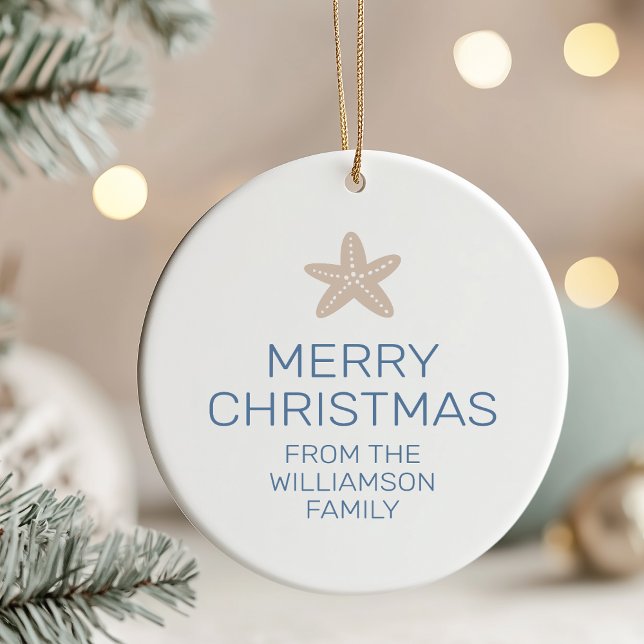Ornamento De Cerâmica Feliz Natal Família Foto de Starfish (Criador carregado)