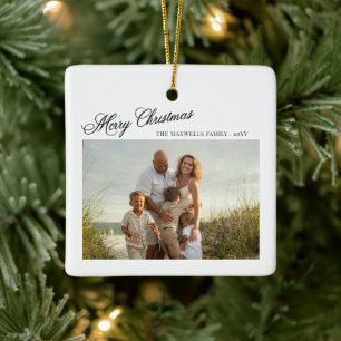 Ornamento De Cerâmica Feliz Natal Família Foto Dupla Face Script