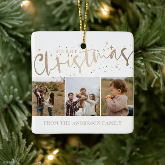 Ornamento De Cerâmica Feliz Natal Faux Dourado 3 Foto Natal (Árvore)