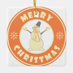 Ornamento De Cerâmica Feliz Natal Feliz Snowman famoso estilo de café