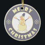 Ornamento De Cerâmica Feliz Natal Feliz Snowman famoso estilo de café<br><div class="desc">Logotipo famoso no estilo do café com a tipografia Feliz de Natal</div>