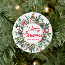 Ornamento De Cerâmica feliz Natal feriado verde-vermelho roteiro