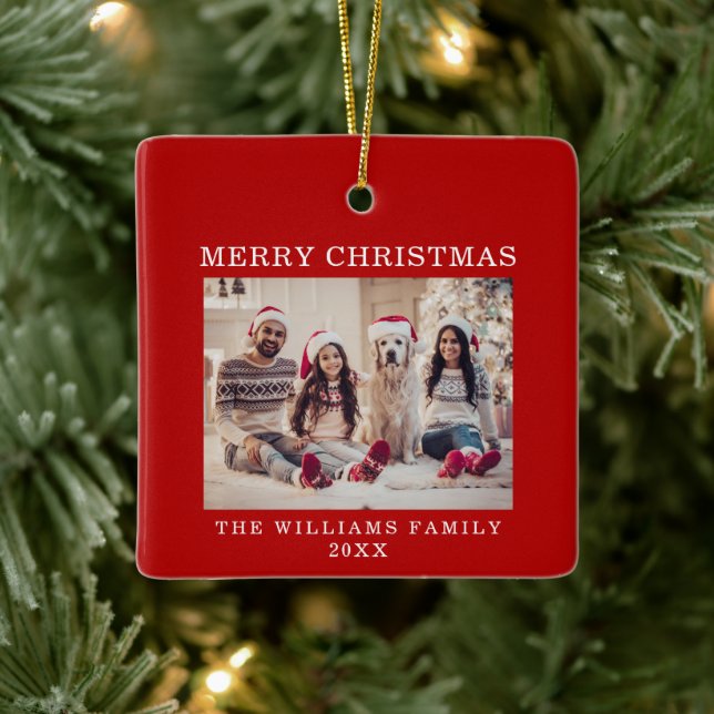 Ornamento De Cerâmica Feliz Natal Feriado Vermelho Simples (Árvore)