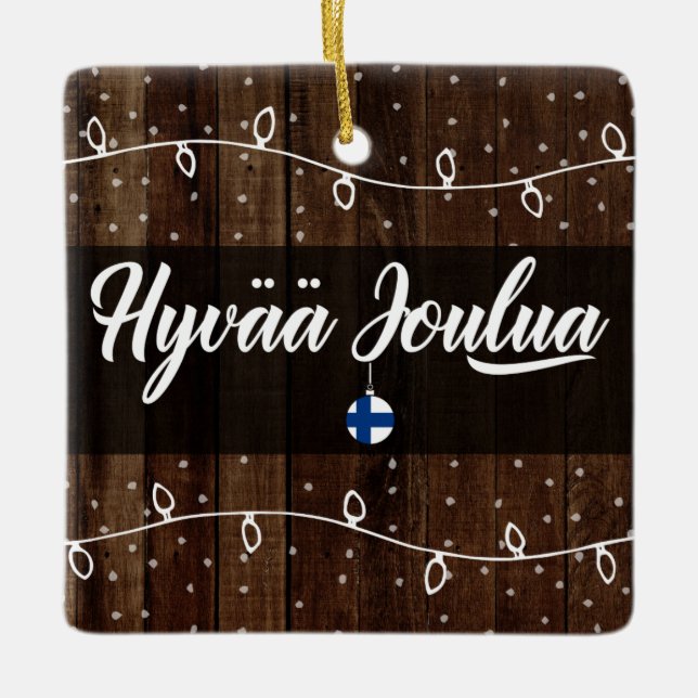 Ornamento De Cerâmica Feliz Natal Finlandês, Hyvää joulua - Estilo Russo (Frente)