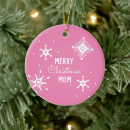 Ornamento De Cerâmica Feliz Natal Flocos de Neve Script Mamãe