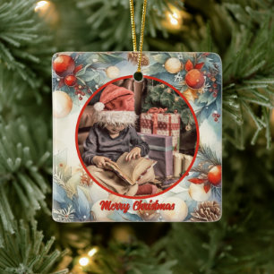 Ornamento De Cerâmica Feliz Natal Foliage Foliage Greenery Foto