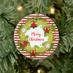 Ornamento De Cerâmica Feliz Natal Fora e Fitas