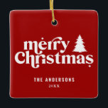 Ornamento De Cerâmica Feliz Natal - Foto do Retro Feriado<br><div class="desc">Feliz Natal,  design de fotos de Natal. Com texto desenhado à mão moderno e árvores.</div>