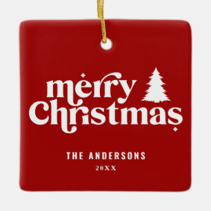 Ornamento De Cerâmica Feliz Natal - Foto do Retro Feriado