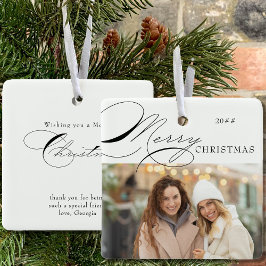 Ornamento De Cerâmica Feliz Natal Foto e Caligrafia Elegante