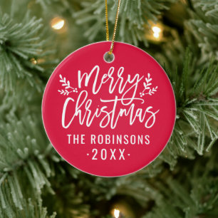 Ornamento De Cerâmica Feliz Natal - Foto Personalizada da Família de Sc