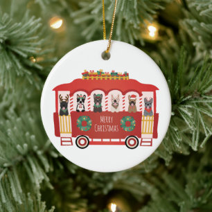Ornamento De Cerâmica Feliz Natal Francês Bulldog Foliday Trolly