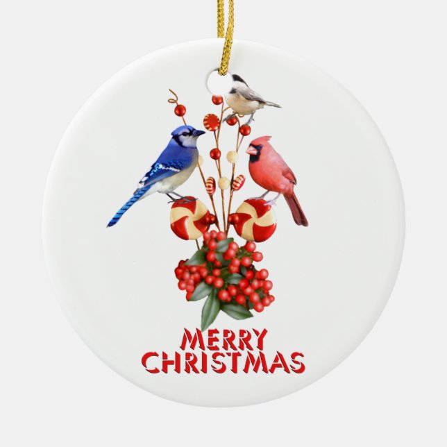 Ornamento De Cerâmica Feliz Natal - Galinha Azul Jay (Frente)