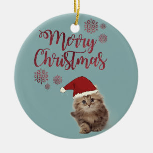Ornamento De Cerâmica Feliz Natal,Gato Com Chapéu De Papai Noel