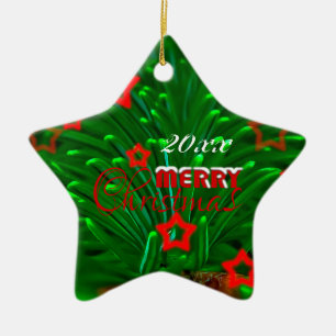 Ornamento De Cerâmica Feliz Natal Gato e Verde