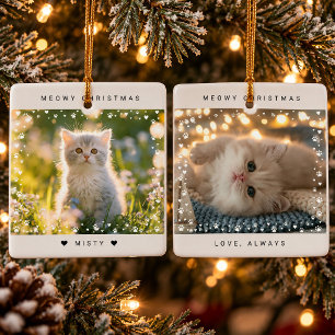 Ornamento De Cerâmica Feliz Natal Gato Foto Impressão de Pata Coração