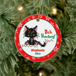 Ornamento De Cerâmica Feliz Natal Gato Grumpy Bah Humbug